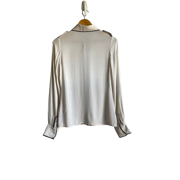 Rachel Zoe Lara Tipped Shirt Size 4 Ivory Cream Silk Blend Button Up Collared - Picture 4 of 9